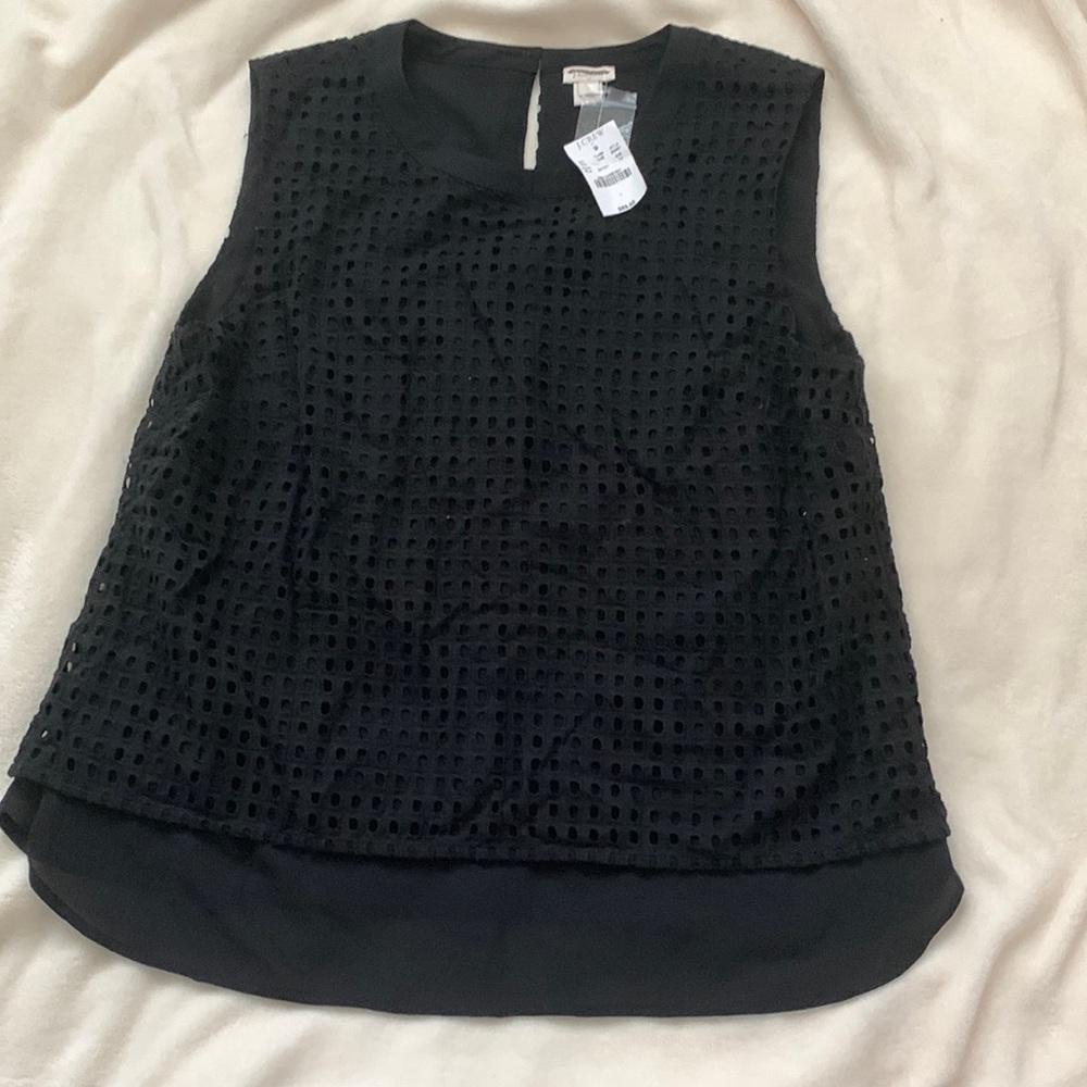 🆕 new J Crew black size 14 top tank with overlay